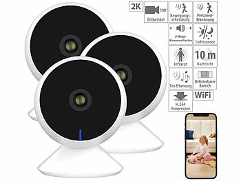 Baby-Überwachungskamera: 7links 3er-Set 2K-IP-Überwachungskamera, Bewegungserkennung, 3MP, WLAN,App