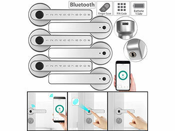 Türbeschlag Fingerprint: VisorTech 3er-Set Sicherheits-Türbeschläge mit Fingerabdruck-Scanner, PIN & App