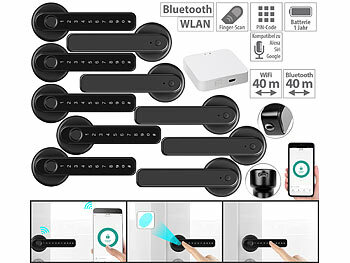 Türbeschlag Edelstahl: VisorTech 5er+GW Smarter Sicherheits Türbeschlag schwarz,Fingerprint Scanner,PIN