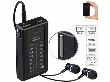 Taschenradios: VR-Radio Mobiles Mini-FM/AM-Transistorradio mit Ohrhörern, extralange Laufzeit