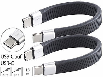 USB TypC Datenkabel: Callstel 2er-Set kurze, flexible Lade-/Datenkabel USB-C auf -C, 100 W PD, 13 cm