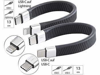 USB-C-Kabel Schnell-Ladekabel: Callstel 2er-Set kurze, flexible Lade-/Datenkabel USB-C auf -C & 8-Pin, PD, MFi