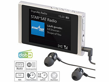 Miniradio: VR-Radio Digitales Slim-Taschenradio DAB+/FM, Akku, Ohrhörer, Alu-Gehäuse