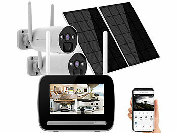 VisorTech Funk-Überwachungs-Set: Rekorder mit 2x 2K-Solar-Kamera, PIR, App