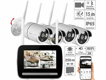 Überwachungskamera mit Monitor: VisorTech Funk-Überwachungs-Set: Funk-Monitor-Rekorder + 4x 2K-Funk-Kamera