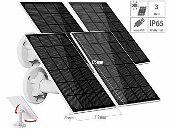 5V Solar-Panel USB: revolt 4er-Set Universal-Solarpanel für Akku-IP-Kameras, 3W, IP65
