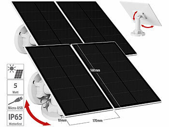 5V Solar-Panele USB: revolt 4er Universal Solarpanel für Akku IP Kameras mit Micro USB Port