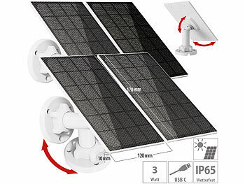 Solarzelle Solarmodule: revolt 4er Universal Solarpanel für Akku IP Kameras mit USB Typ C Port, 3W