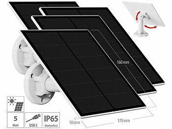 Solarmodul: revolt 4er Universal Solarpanel für Akku IP Kameras mit USB Typ C Port, 5W