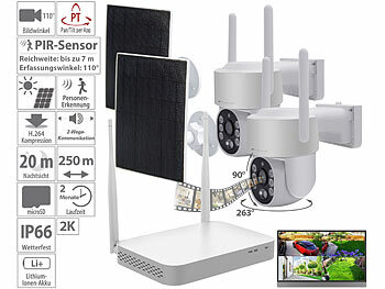 Überwachung Kamera Set: VisorTech Funk-Überwachungsset Festplatten-Rekorder + 2x 2K-Pan-Tilt-Kamera, App