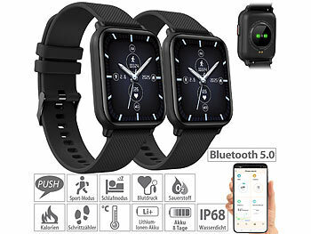 2in1-Handy-Uhr: newgen medicals 2er-Set ELESION-kompatible Fitness-Smartwatch, Szenen-Steuerung, IP68