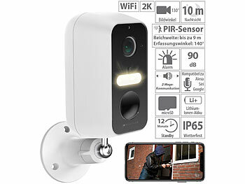Elesion Kamera: VisorTech Akku-Outdoor-IP-Überwachungskamera mit 2K-Auflösung, WLAN, App, IP65