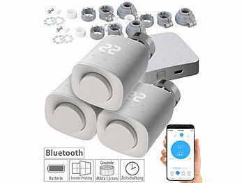 Thermostate Bluetooth: revolt 3er-Set programmierbare Heizkörper-Thermostate mit WLAN-Gateway & App