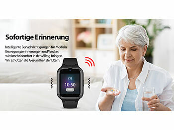 simvalley Mobile 4G/LTE-Senioren-GPS-Handy-Uhr mit Garantruf Easy und Video-Telefonie