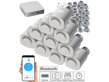 Heizkörper-Thermostat mit & App, Bluetooth: revolt 10er-Set programmierbare Heizkörper-Thermostate mit WLAN-Gateway, App