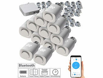 Heizkörper Thermostat, Bluetooth: revolt 12er-Set programmierbare Heizkörper-Thermostate mit WLAN-Gateway, App