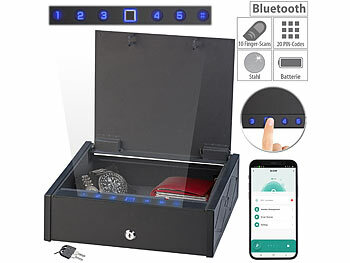 Zuhause Home Kompakt Stahlseil Schlüsseltresor Schlüsselsafe Kurzwaffentresor: Xcase Smarter Tresor mit biometrischer Fingerabdruckerkennung, App