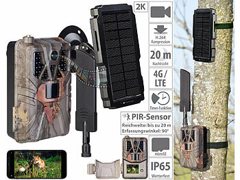 Wildkamera SIM: VisorTech 4G/LTE-Akku-Wildkamera mit 2K-Auflösung und Akku-Solarpanel, 5.000 mAh
