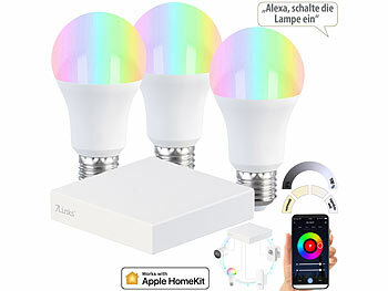 7links HomeKit-Set: ZigBee-Gateway + 3 RGB-CCT-LED-Lampen, E27, 9 W, 806 lm