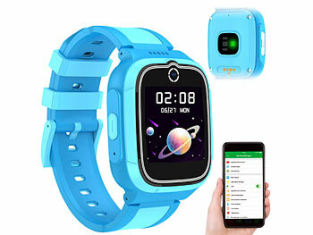 TrackerID 4G-GPS-Kinder-Smartwatch, Videoanruf, Gorilla-Glas, Herzfrequenz, blau