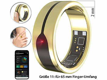 newgen medicals Fitnesstracker-Ring, Herzfrequenz- & SpO2-Anzeige, 2 mm, gold, Gr. 65