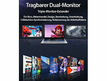 auvisio Tragbarer Dual-Monitor mit je 29,5 cm, Triple-Monitor-Extender, 15 W