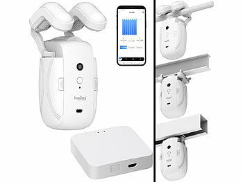 Vorhang Schließer: Luminea Home Control Smarter 3in1-Vorhangmotor mit Akku, Bluetooth, App + WLAN-Gateway