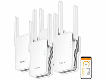 Router: 7links 4er-Set WiFi-6-Dualband-Repeater, bis 3.000MBit/s, WLAN-Mesh, LAN-Port