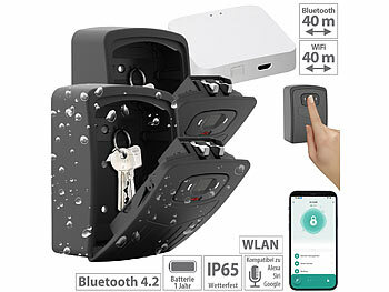 Fingererkennungen Wände Bluetooth-Mesh Zugriffe Apps Fingerprints Smarte WLAN WiFi, Bluetooth: Xcase 2er +GW Smarter Schlüssel-Safe mit Fingerabdruck-Erkennung, App