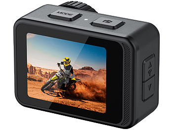 Somikon Mini-Actioncam mit 5K-Auflösung, wasserdicht bis 21 m, 2 Displays, EIS