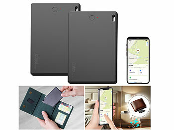 Gegenstandfinder: Callstel 2er-Set Schlüsselfinder, kabelloser Ladefunktion, Kreditkartenformat