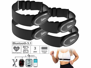 Herzfrequenzsensoren, Bluetooth: newgen medicals 4er Smarter Brustgurt mit Herzfrequenz-Sensor, ANT+ und Bluetooth
