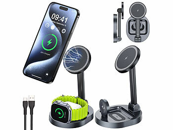 iPhone Schnellladegeräte: Callstel 2er-Set 3in1-MagSafe-Ladestationen für iPhone, Apple Watch und AirPods 