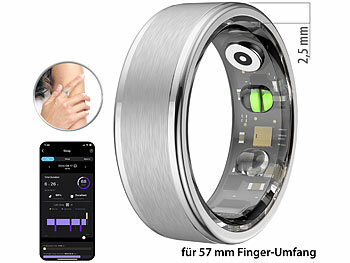 Smart Ring: newgen medicals Fitnesstracker-Ring, Sp02, Herzfrequenz, Schlafanalyse, silber, Gr.57