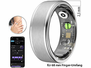 Gesundheitsmonitor-Ring: newgen medicals Fitnesstracker-Ring, Sp02, Herzfrequenz, Schlafanalyse, silber, Gr. 68