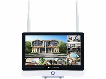 VisorTech Funk-Überwachungssystem, Display-HDD-Rekorder, 4x 2K-Kamera + 1TB SSD