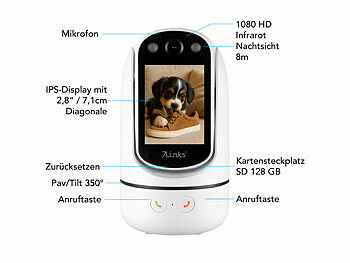 7links 2er-Set 2in1-WLAN-Überwachungskamera & Video-Telefon, Pan-Tilt