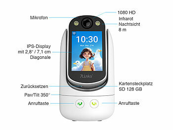 7links 2er-Set 2in1-WLAN-Überwachungskamera & Video-Telefon, Pan-Tilt