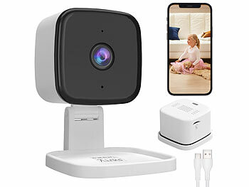 Cam: 7links Mini-2K-IP-Überwachungskamera, 4 MP, Nachtsicht, 360°-Halter