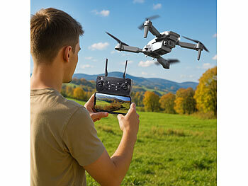 Simulus Faltbare RC-WLAN-Drohne mit HD-Kamera, Hover- und Rückhol-Funktion
