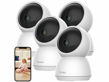 Überwachungs-Kamera WiFi: 7links 4er-Set WLAN-Überwachungskameras mit nativem 4K UHD, IR-LEDs, Pan/Tilt