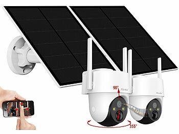 Kamera außen Akku: 7links 2er 4G LTE Pan-Tilt-Überwachungskamera, Solarpanel, 2K, Akku, App
