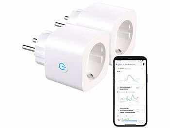 WLAN Steckdosen TUYA: Luminea Home Control 2er-Set 2in1-WLAN-Steckdose, bidirektionale Strom-Messung, 16 A, App