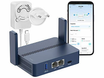 Repeater: 7links Dualband-WiFi-6-Reiserouter, bis 3.000 Mbit/s, WISP, Open-VPN, USB-C