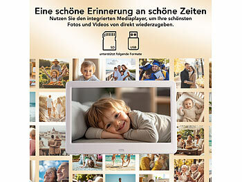 infactory Digital-Uhr mit 10"-Display, Wecker, Medizin-Erinnerung, Mediaplayer