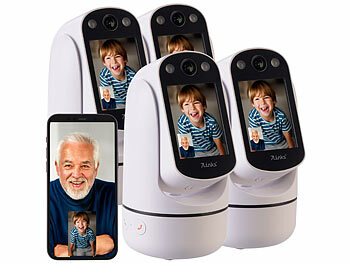 Sicherheit Kamera innen: 7links 4er-Set 2in1-WLAN-Überwachungskamera & Video-Telefon, Pan-Tilt