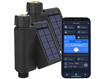 Wasserzähler Garten: Royal Gardineer 2er-Set WLAN-Bewässerungscomputer, Solarpanel, BT-Gateway, App, IP65