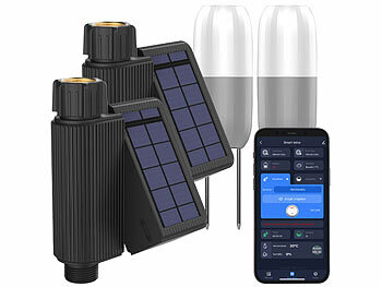Pflanzenwasserzähler: Royal Gardineer 2er-Set WLAN-Bewässerungscomputer, Solarpanel, App, 2x Bodensensor