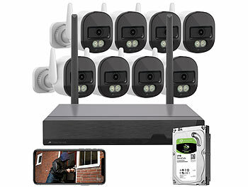 Kamera-System: VisorTech Plug-&-Play-Überwachungssystem mit 8 Kameras + 2TB SATA HDD, WLAN 6