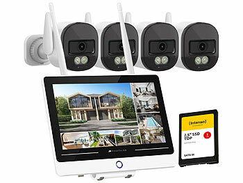 VisorTech Funk-Überwachungssystem, Display-HDD-Rekorder, 4x 2K-Kamera + 1TB SSD